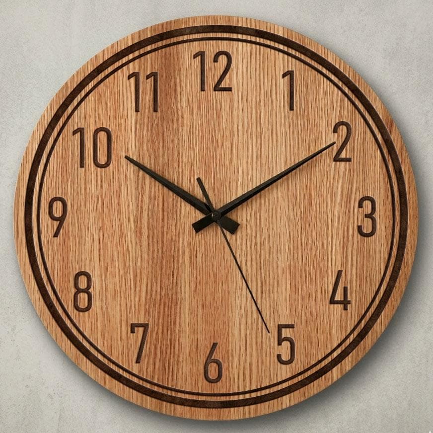 Modern Solid Wooden Wall Clock - Natural Minimalist Rustic Home Decor